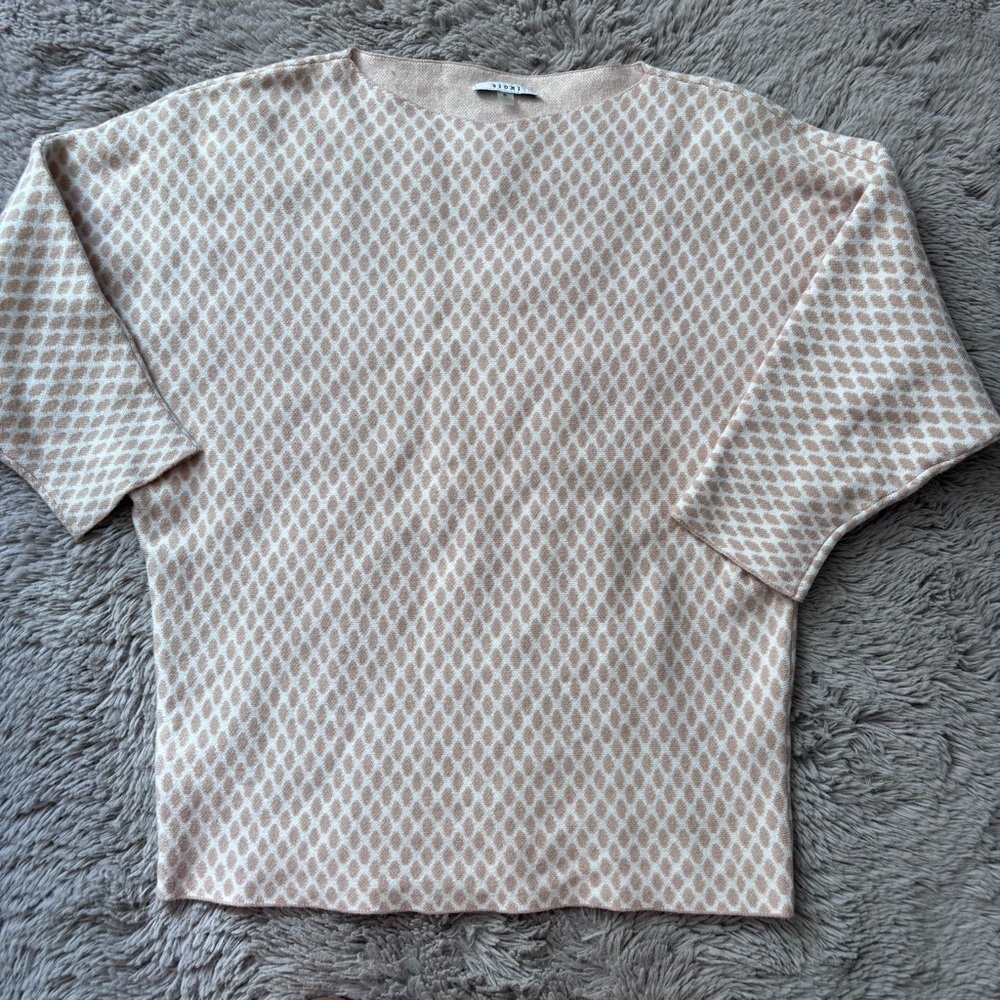 ⭐️⭐️⭐️Sioni Boat Neck Sweater Women’s Size Small White with Tan Ovals